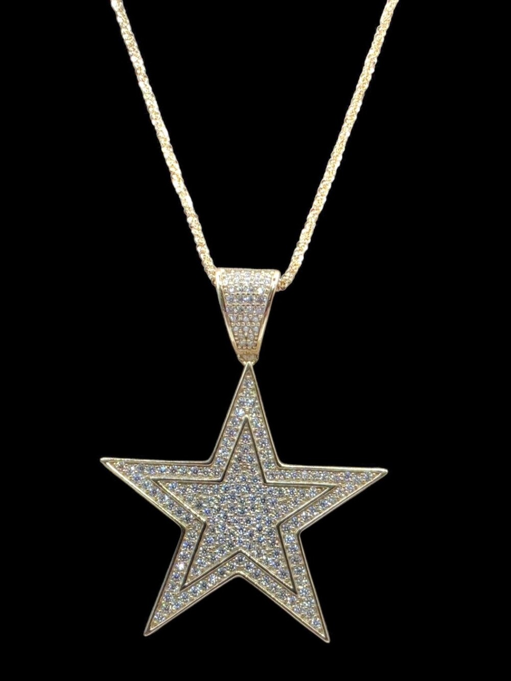 Italian Yellow Gold Over Solid 925 Sterling Silver Moissanite Star Necklace 24"